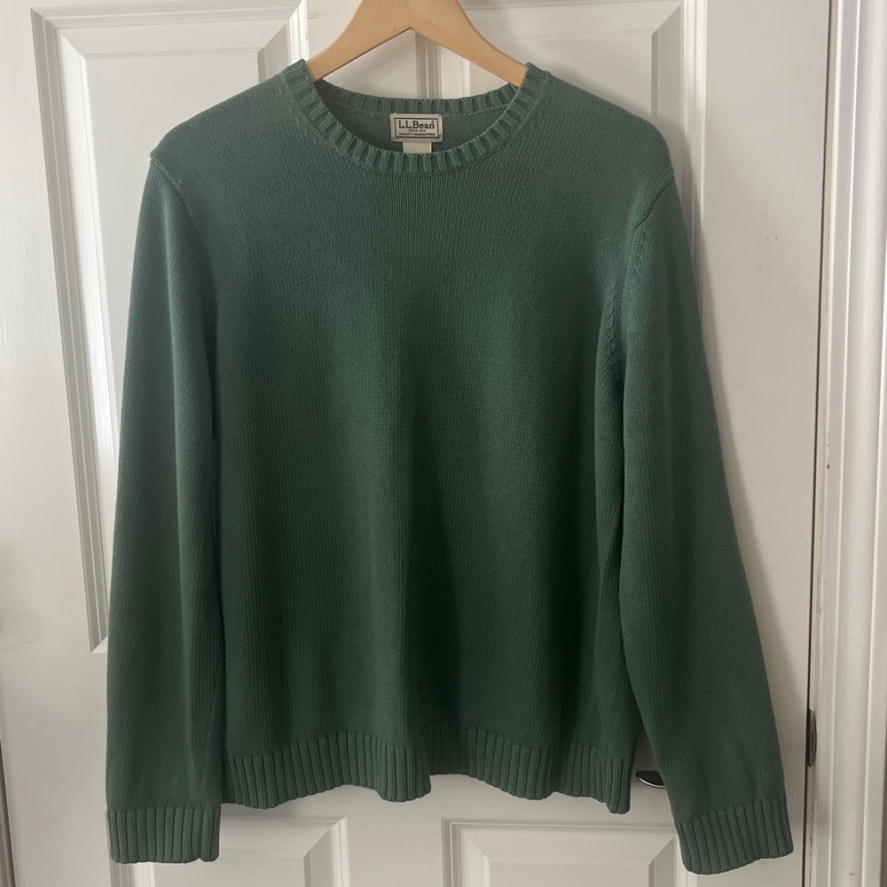Vintage LL Bean Sweater Large Moss Green Ribbed Cotton knit Fisherman Sweater